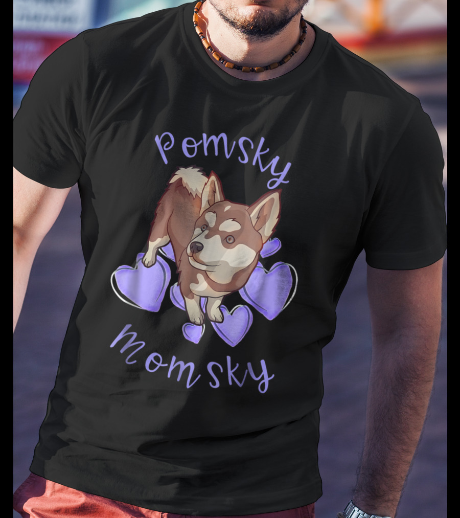 Pomsky Momsky Cute Pomsky With Purple Hearts T-Shirt