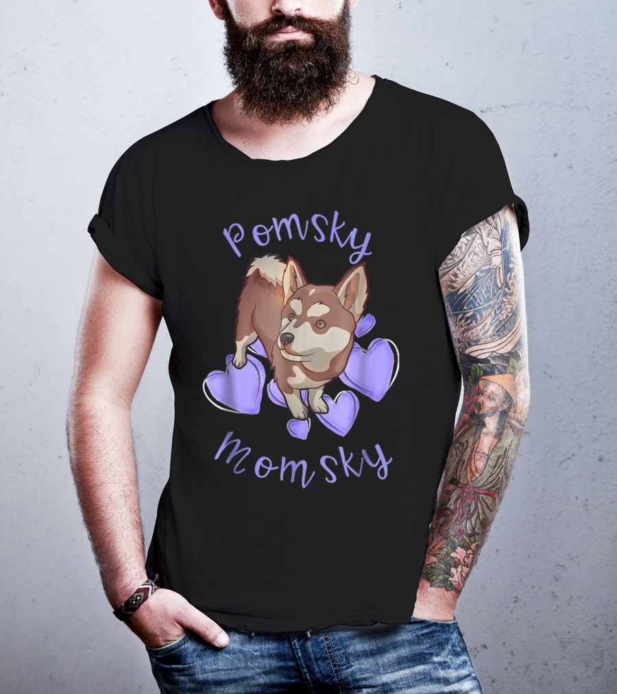 Pomsky Momsky Cute Pomsky With Purple Hearts T-Shirt