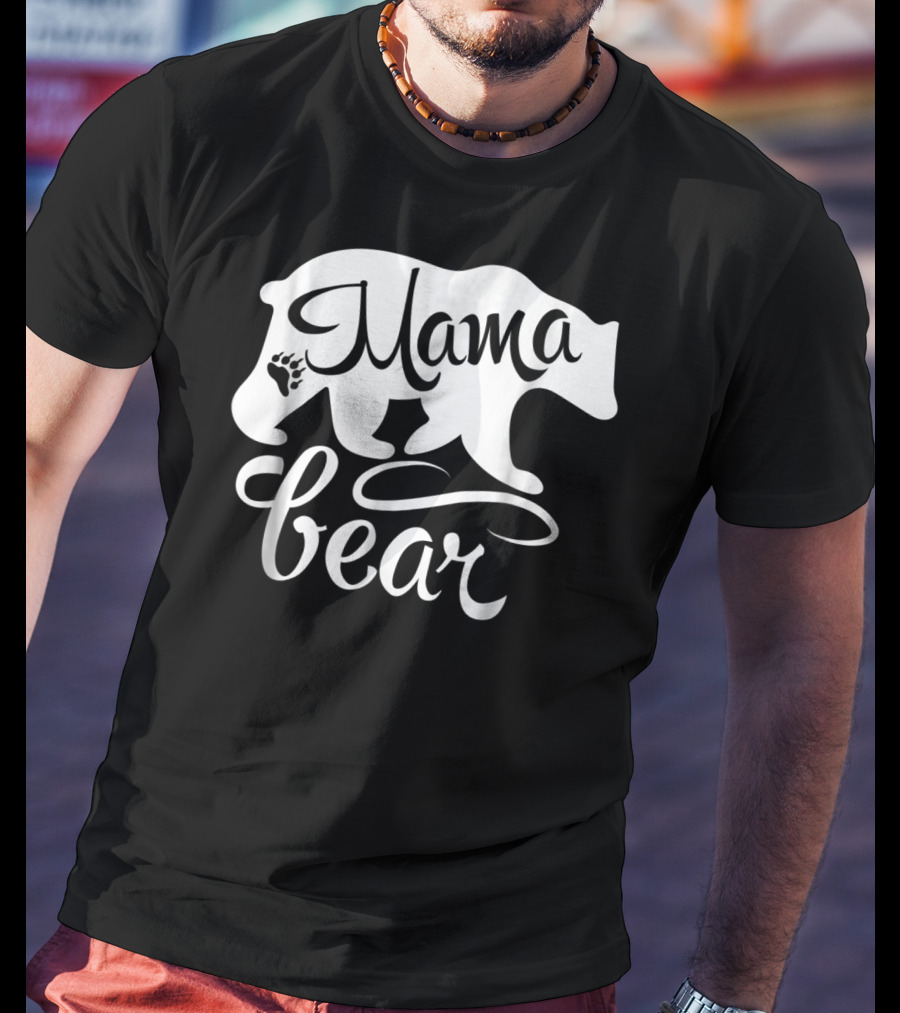 Mama Bear Big Strong Mom Power Superwoman Mommy Bear Silhouette With Paw Prints T-Shirt