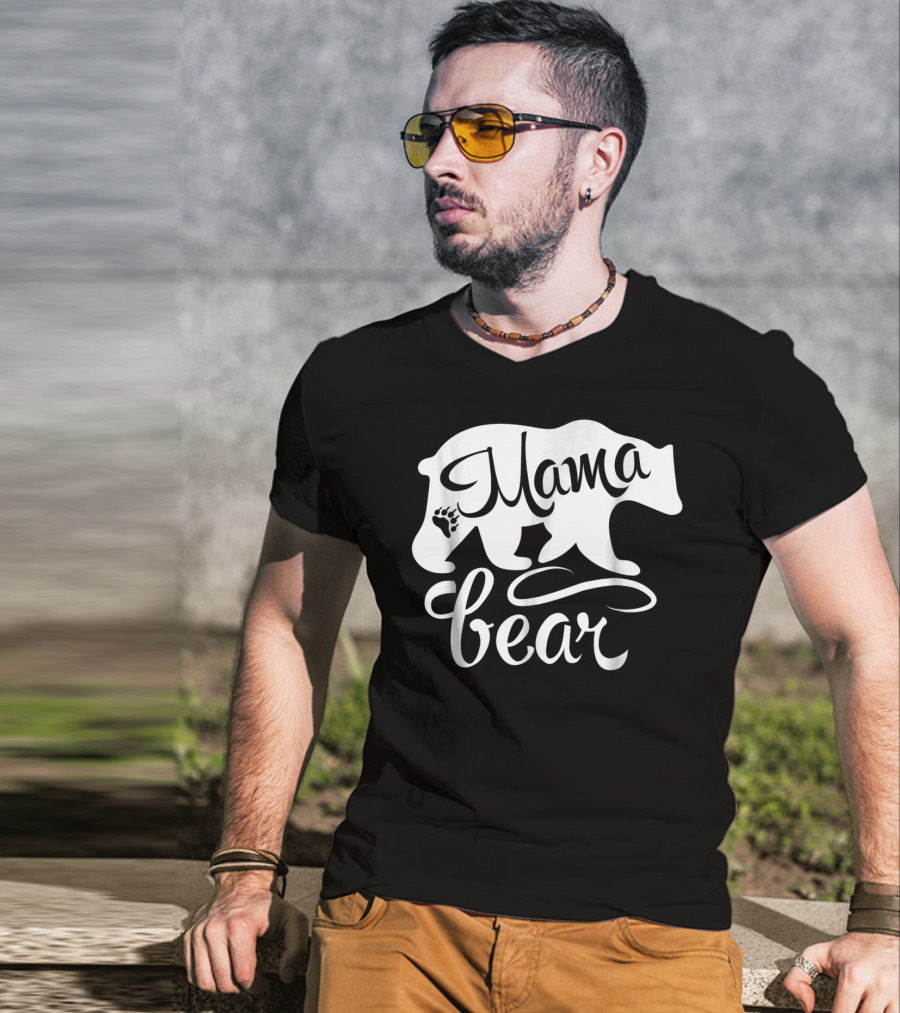 Mama Bear Big Strong Mom Power Superwoman Mommy Bear Silhouette With Paw Prints T-Shirt