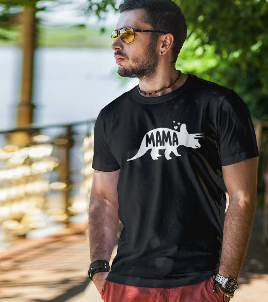 Mama Dinosaur Triceratops With Hearts T-Shirt