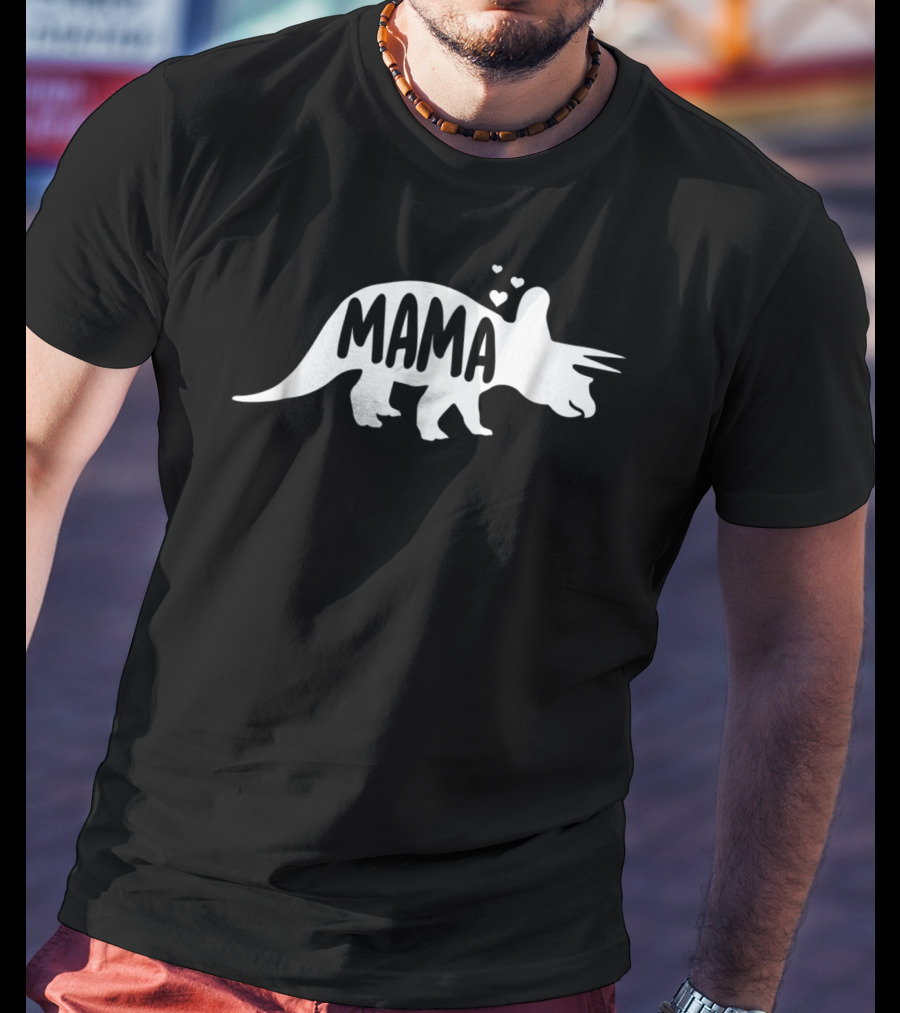 Mama Dinosaur Triceratops With Hearts T-Shirt