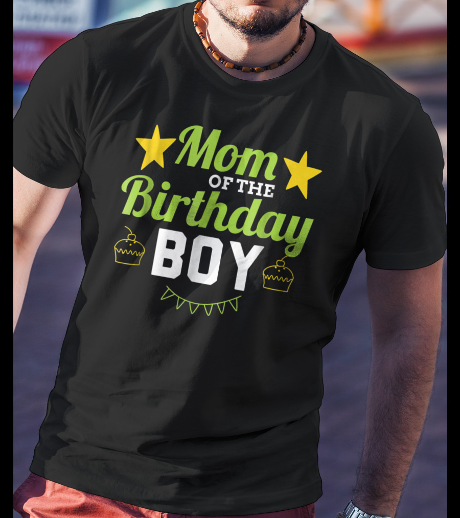 Mom Of The Birthday Boy Stars Cupcakes Party T-Shirt