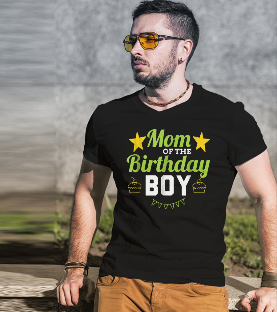 Mom Of The Birthday Boy Stars Cupcakes Party T-Shirt