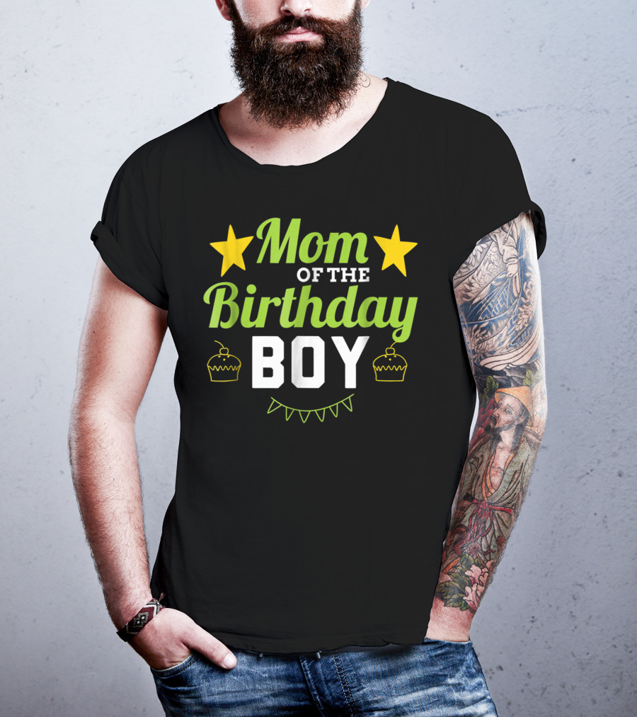 Mom Of The Birthday Boy Stars Cupcakes Party T-Shirt
