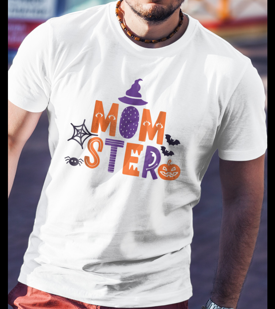 Momster Halloween Witch Hat Spider Web Bat Pumpkin 90 T-Shirt