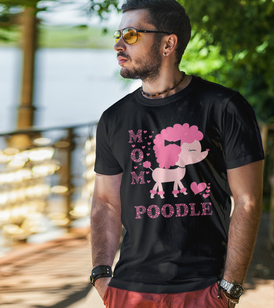 Poodle Mom Dog Hearts Bow T-Shirt