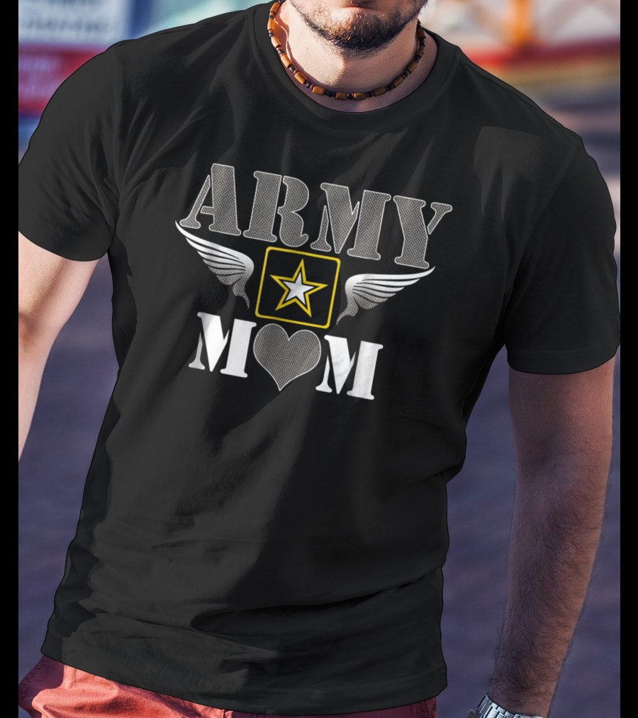 Army Mom Star Winged Heart T-Shirt