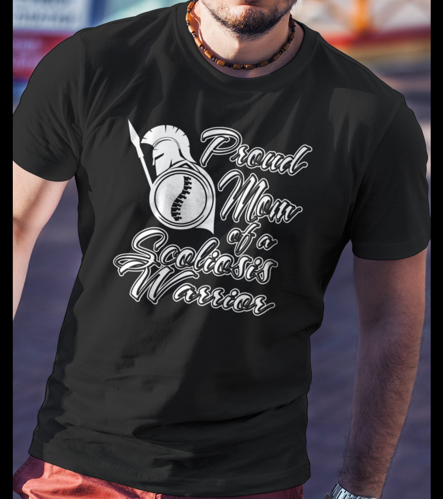 Proud Mom Of A Scoliosis Warrior Spartan Helmet Emblem T-Shirt