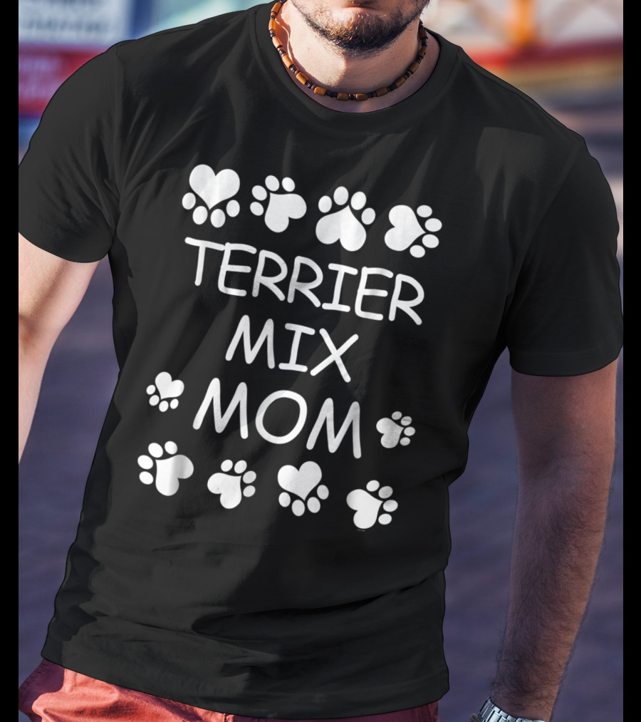 Terrier Mix Mom Paw Print Heart T-Shirt