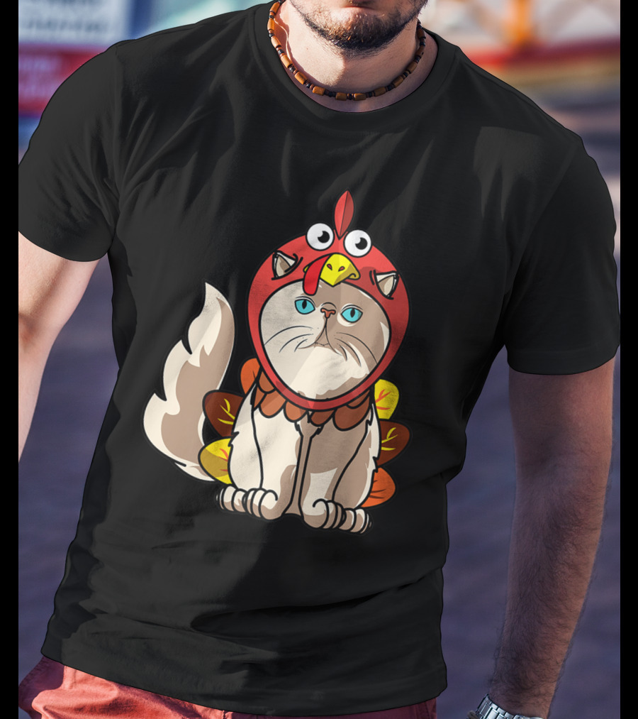Thanksgiving Persian Mom Cat In Turkey Costume Greetings T-Shirt