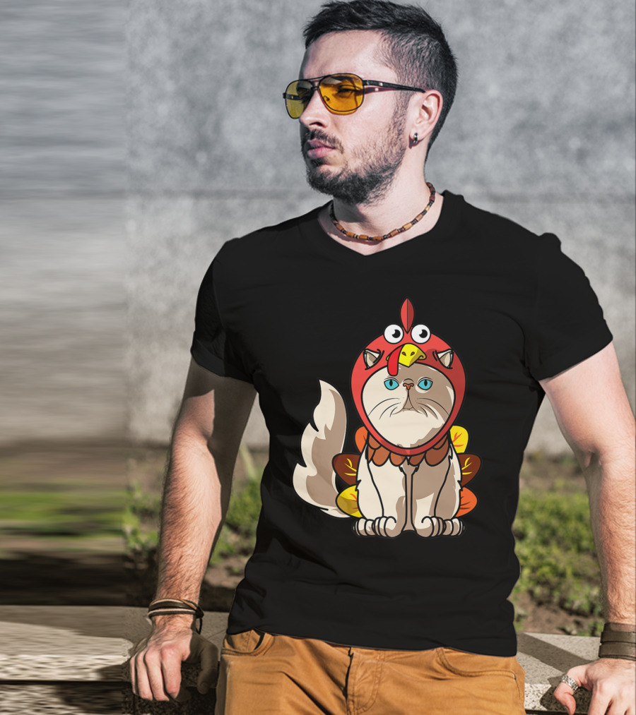 Thanksgiving Persian Mom Cat In Turkey Costume Greetings T-Shirt