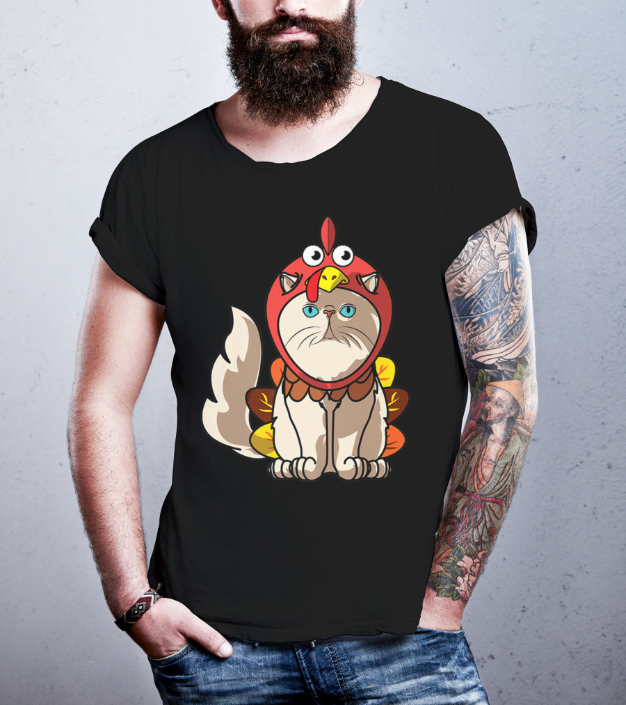 Thanksgiving Persian Mom Cat In Turkey Costume Greetings T-Shirt