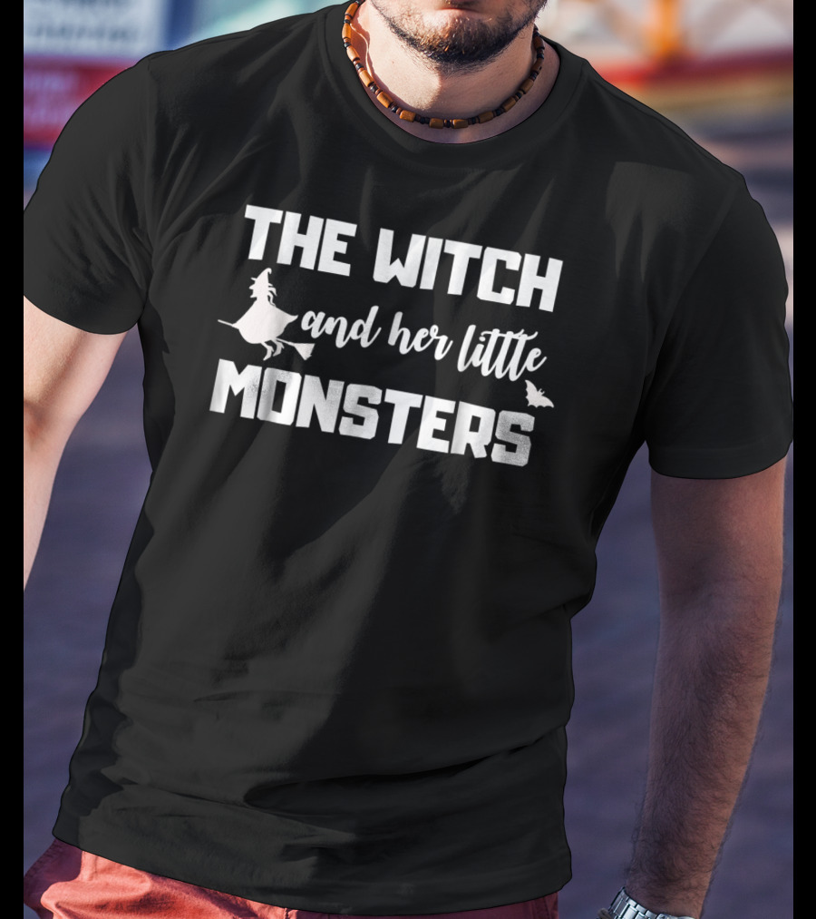 The Witch And Her Little Monsters With Flying Witch And Bat T-Shirt