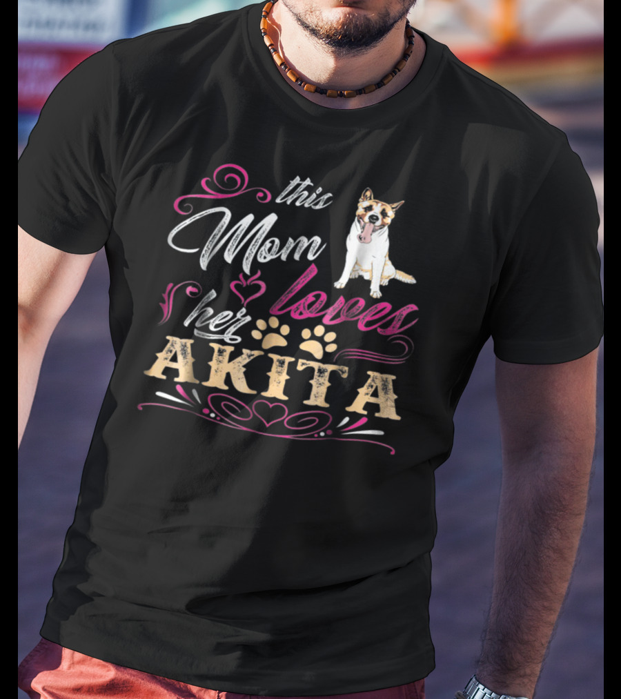 This Mom Loves Her Akita With Heart And Paw Prints T-Shirt