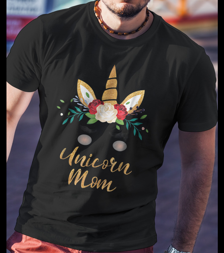 Unicorn Mom Gold Glitter Floral T-Shirt