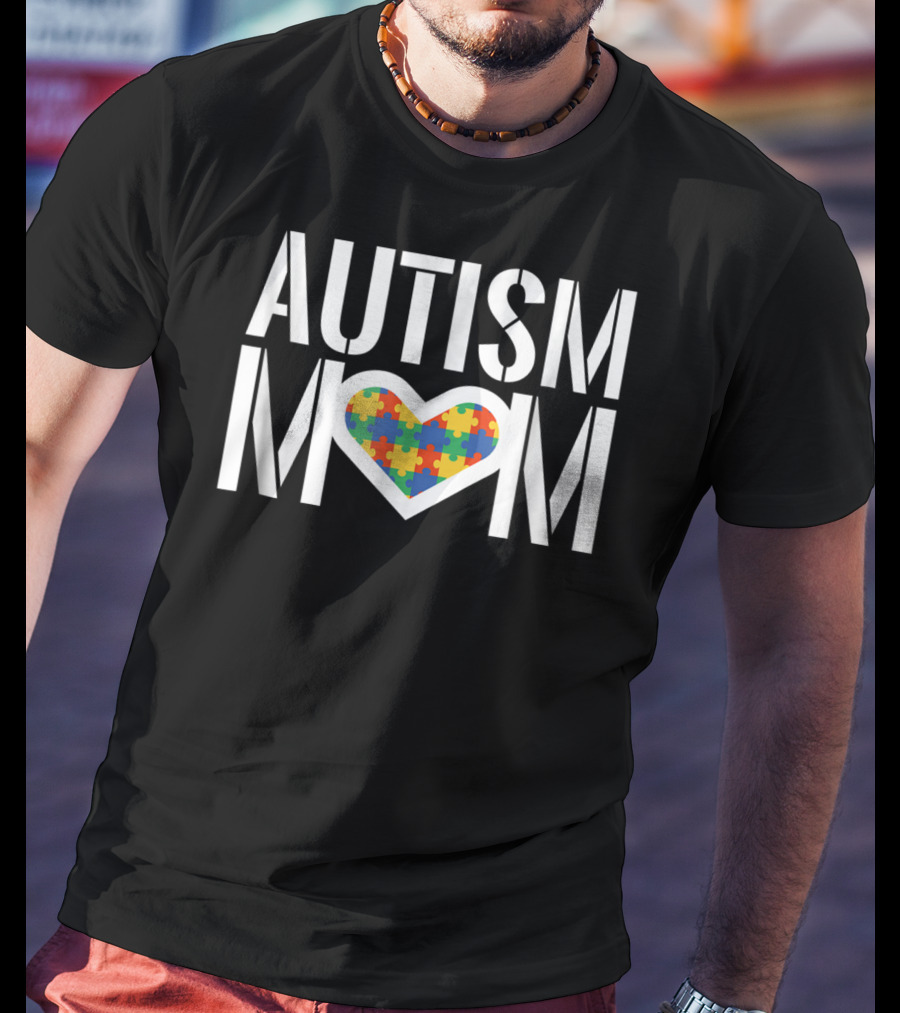 Autism Mom Heart With Colorful Puzzle Piece T-Shirt