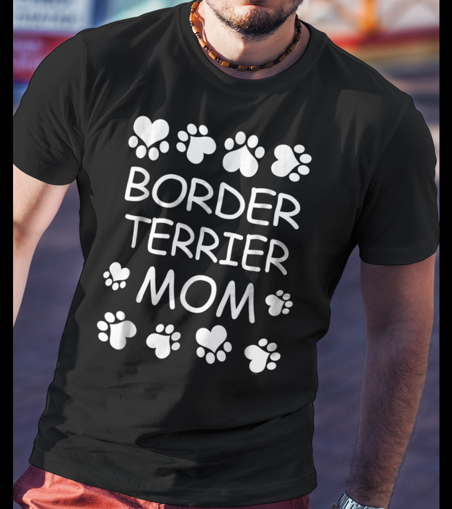 Border Terrier Mom Paw Hearts Design For Christmas Birthday T-Shirt