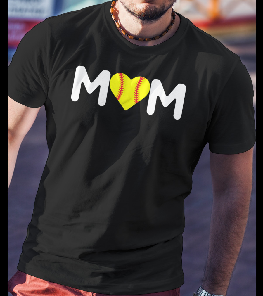 MOM Heart Baseball Stitch Love T-Shirt