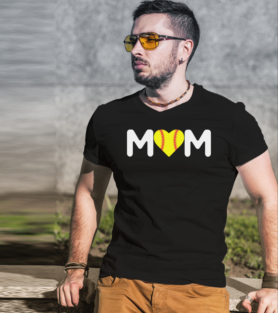 MOM Heart Baseball Stitch Love T-Shirt