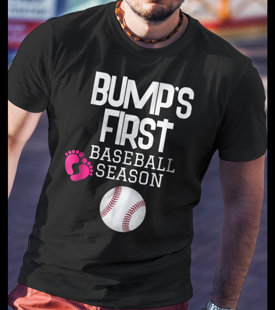 Bump's First Baseball Season New Mom To Be With Baby Footprints And Baseball T-Shirt