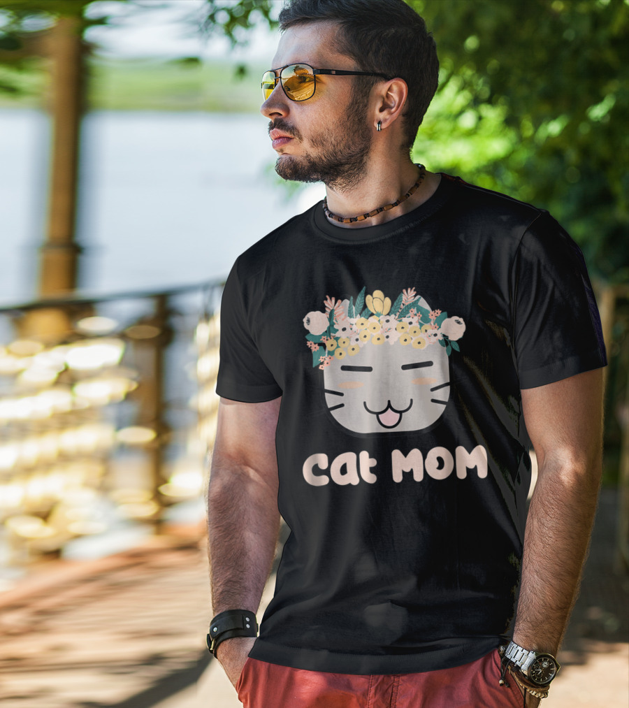 Cat Mom Floral Cat With Flower Crown T-Shirt