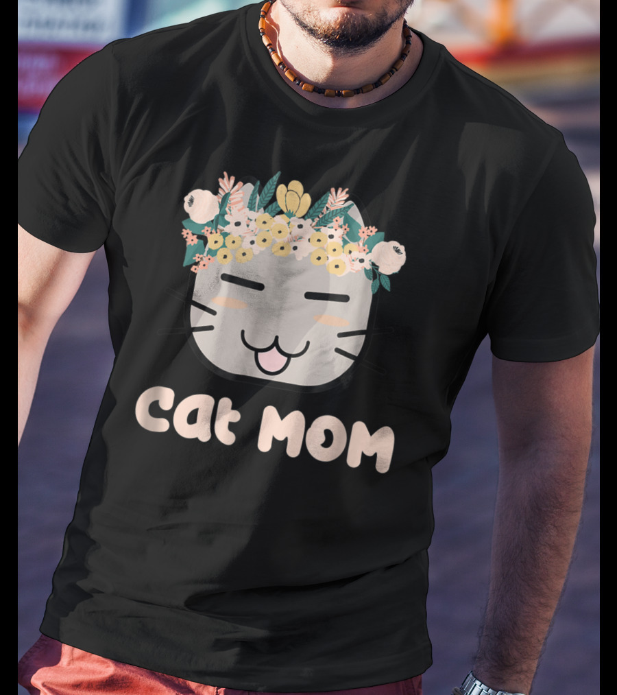 Cat Mom Floral Cat With Flower Crown T-Shirt