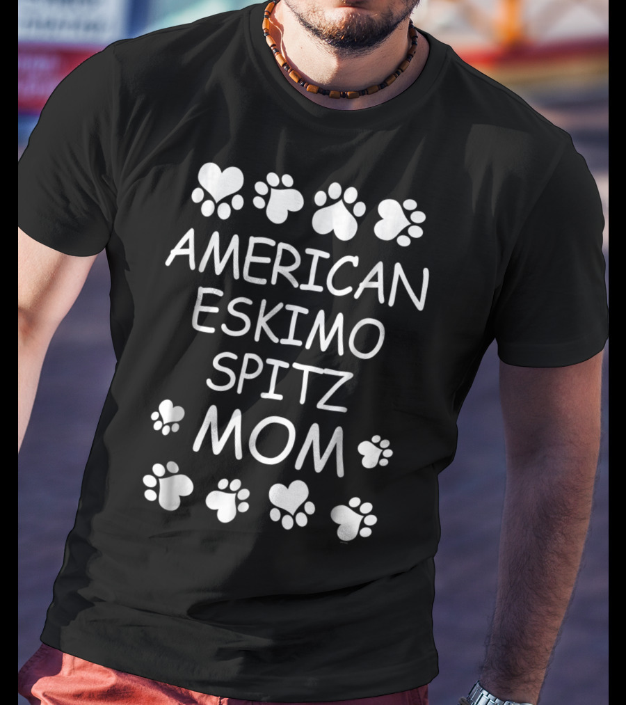 American Eskimo Spitz Mom Paw Print Hearts T-Shirt