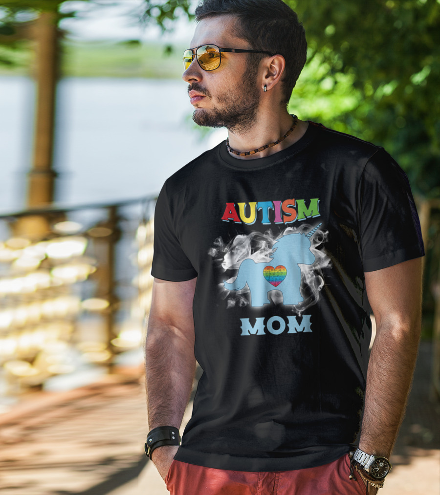 Autism Mom Unicorn With Heart Puzzle Autism Awareness Rainbow63 T-Shirt