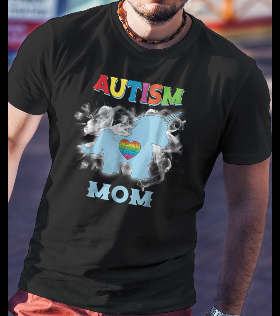 Autism Mom Unicorn With Heart Puzzle Autism Awareness Rainbow63 T-Shirt