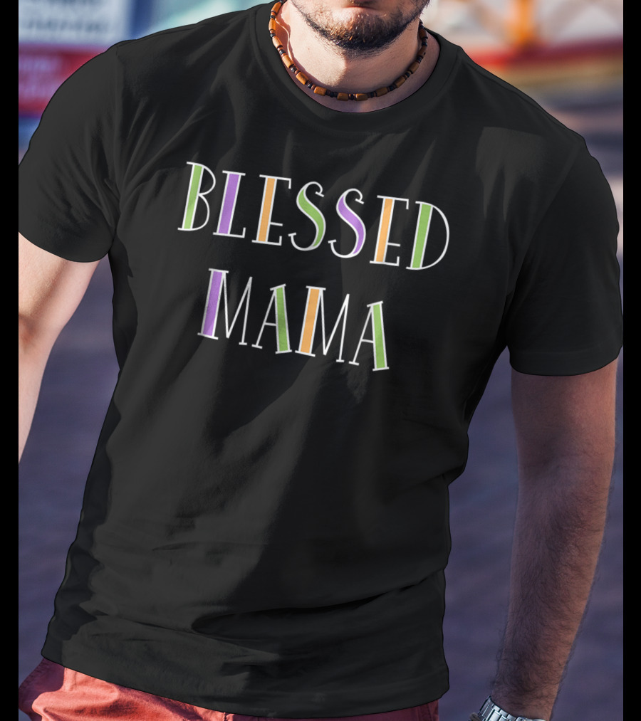 Blessed Mama Colorful Letters T-Shirt
