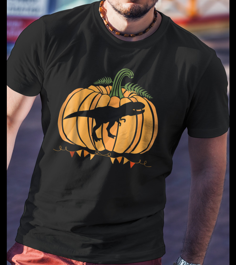 Dinosaur Inside Pumpkin Halloween Dad Mom63 T-Shirt