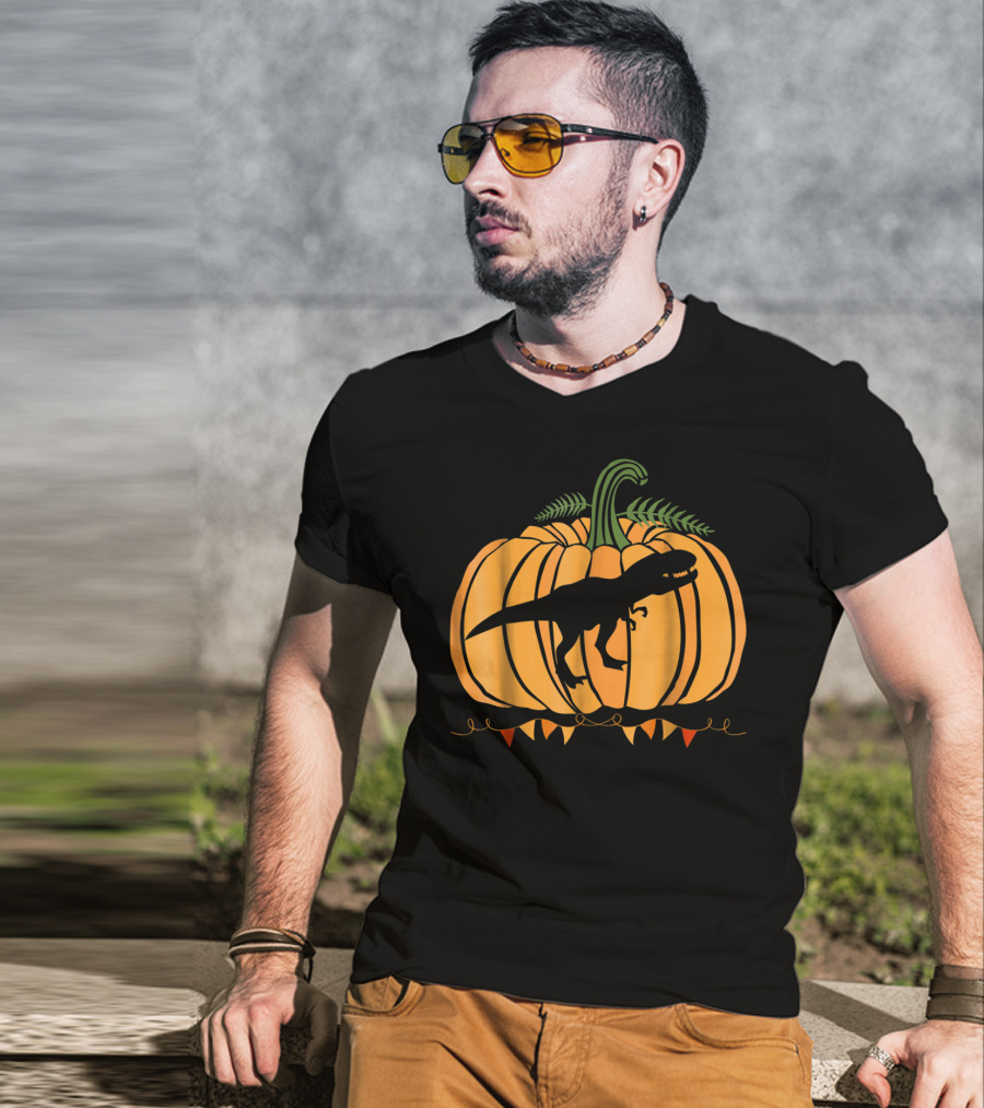 Dinosaur Inside Pumpkin Halloween Dad Mom63 T-Shirt