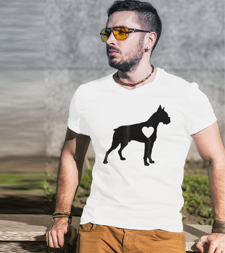 Boxer Dog Heart Silhouette Design For Loving Dog Moms T-Shirt