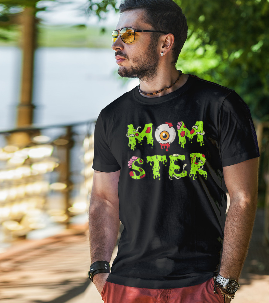 Momster49 Funny Halloween Monster Eye Slime Text T-Shirt