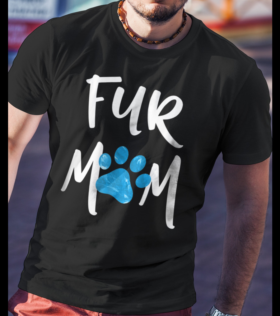 Fur Mom Blue Marble Paw Print Dog Cat Lover T-Shirt