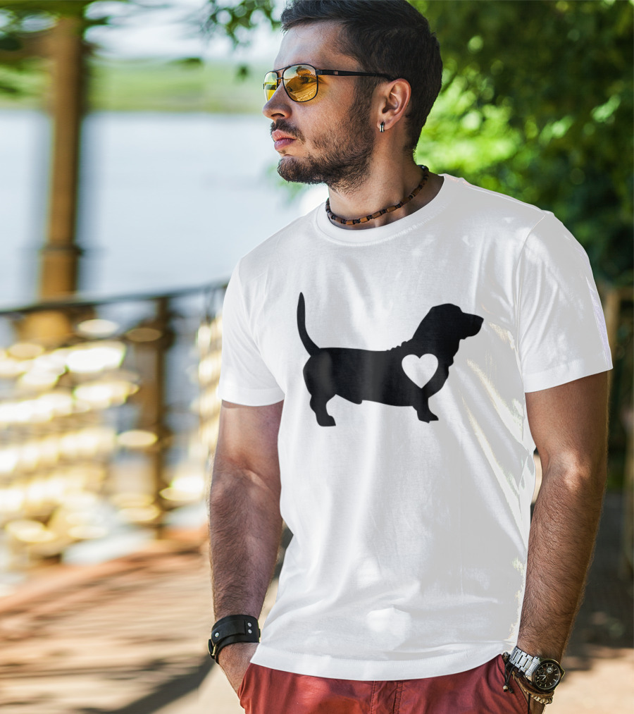 Basset Love Heart Silhouette Dog Idea Dog T-Shirt