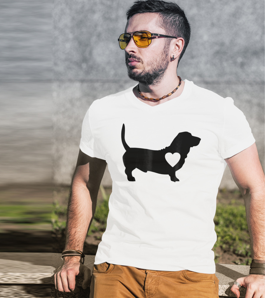 Basset Love Heart Silhouette Dog Idea Dog T-Shirt