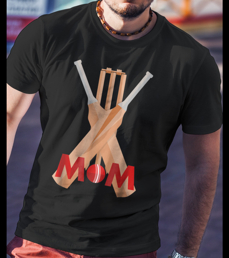 Cricket Mom Stumps Bats Red Ball T-Shirt