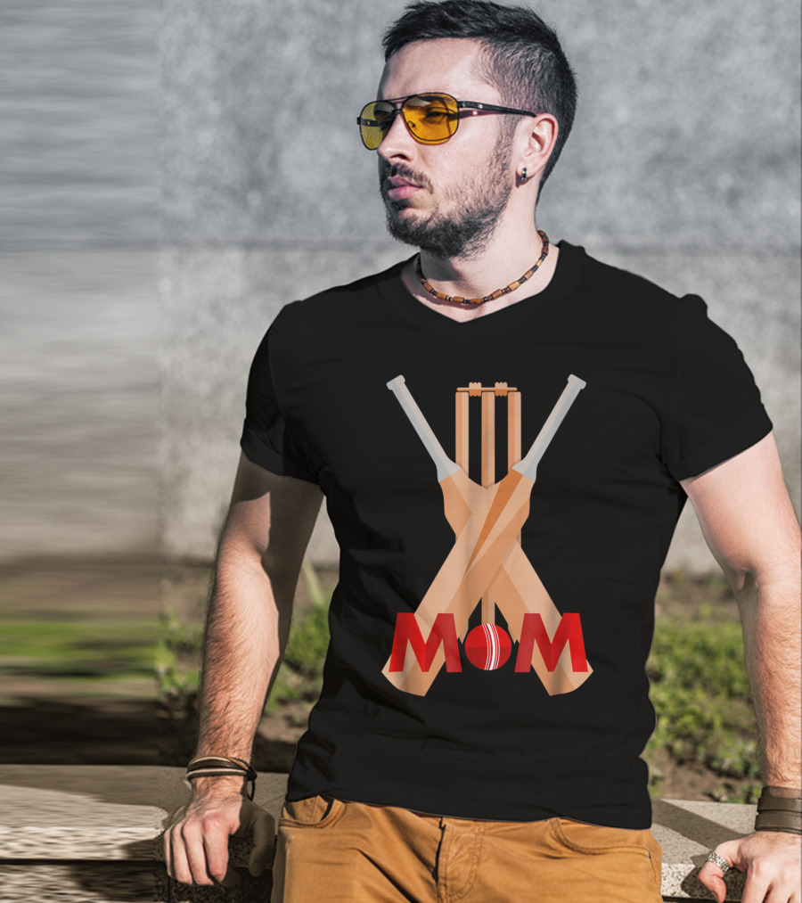 Cricket Mom Stumps Bats Red Ball T-Shirt