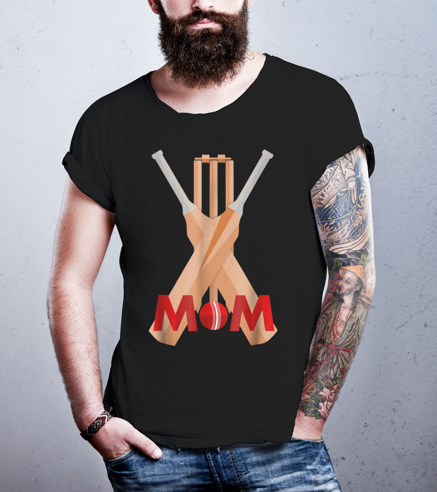Cricket Mom Stumps Bats Red Ball T-Shirt
