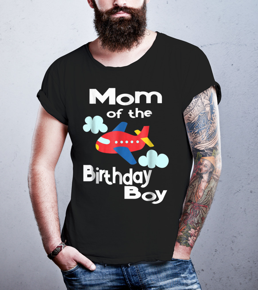 Mom Of The Birthday Boy Airplane Clouds T-Shirt