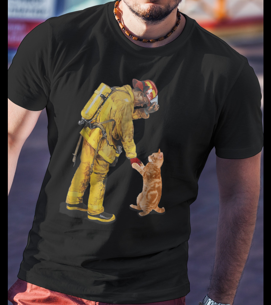 Cats Shaking Hands With Firefighter Mom T-Shirt