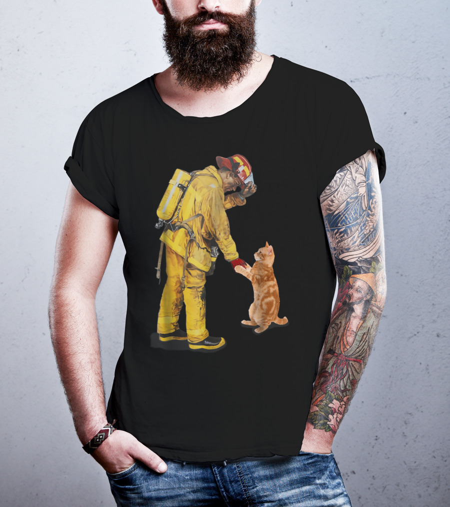 Cats Shaking Hands With Firefighter Mom T-Shirt