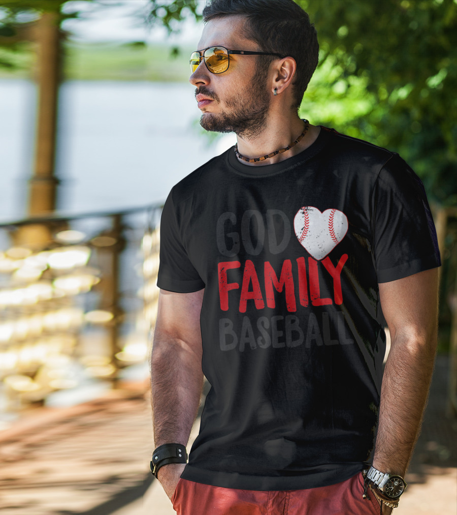 God Family Baseball Mom Mother Dad Father Coach27 Heart Baseball T-Shirt
