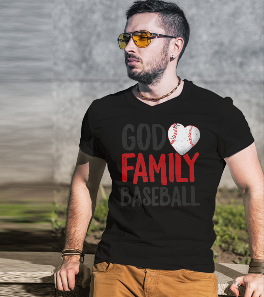 God Family Baseball Mom Mother Dad Father Coach27 Heart Baseball T-Shirt