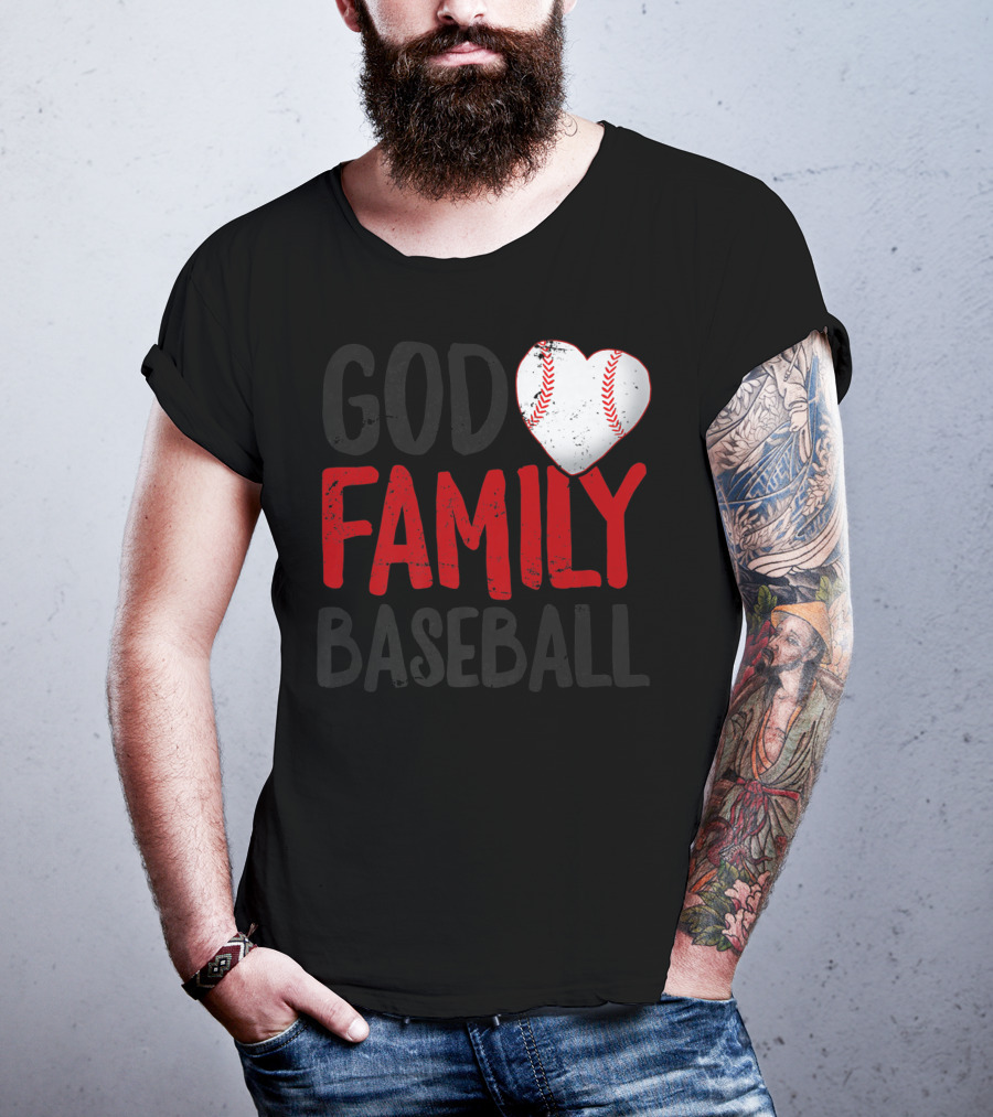 God Family Baseball Mom Mother Dad Father Coach27 Heart Baseball T-Shirt