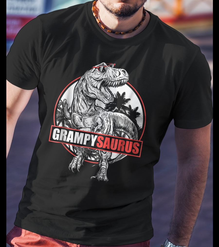 GrampySaurus Dinosaur With Sunglasses And Palm Trees T-Shirt
