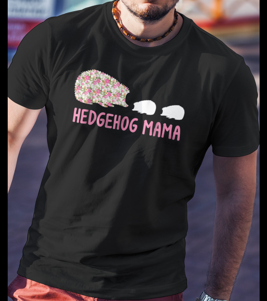 Hedgehog Mama With Floral Pattern And Babies T-Shirt