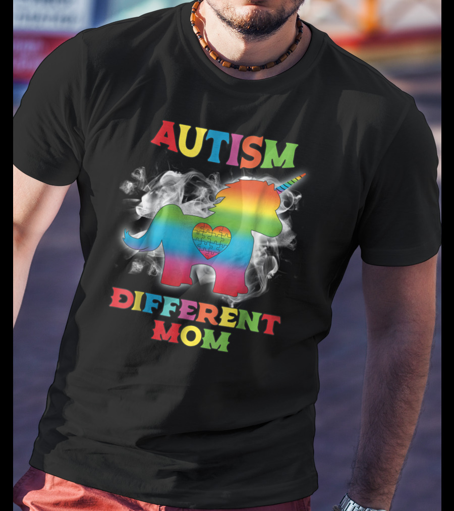 Autism Different Mom Rainbow Puzzle Heart Unicorn T-Shirt